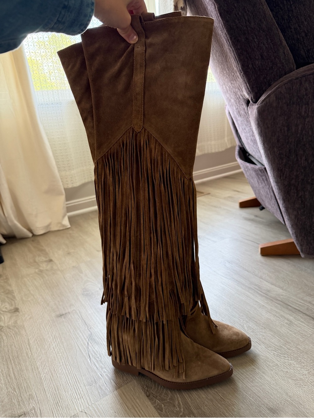 Ash | Gipsy Tall Fringed Suede Leather Over-The-Knee Boots Russet Festival 37 - Picture 9 of 13